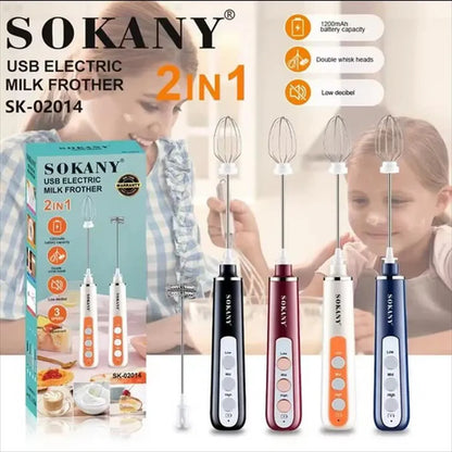 Batidor Eléctrico USB SOKANY 2 en 1 – Espumador de Leche y Mezclador